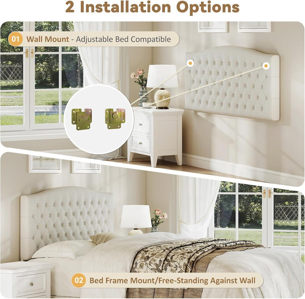 Befurtori Queen Headboard Only, Linen Classic Tufted Design, Ivory