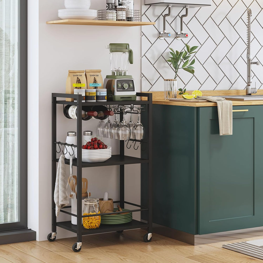 TUTOTAK Bar Cart with Wheels, Mini Drink Cart with Wine Rack & Glass Hold...