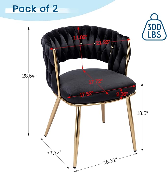 KCC Velvet Dining Chairs Set of 4, Gold Modern Dining Chair with Metal Legs, ...