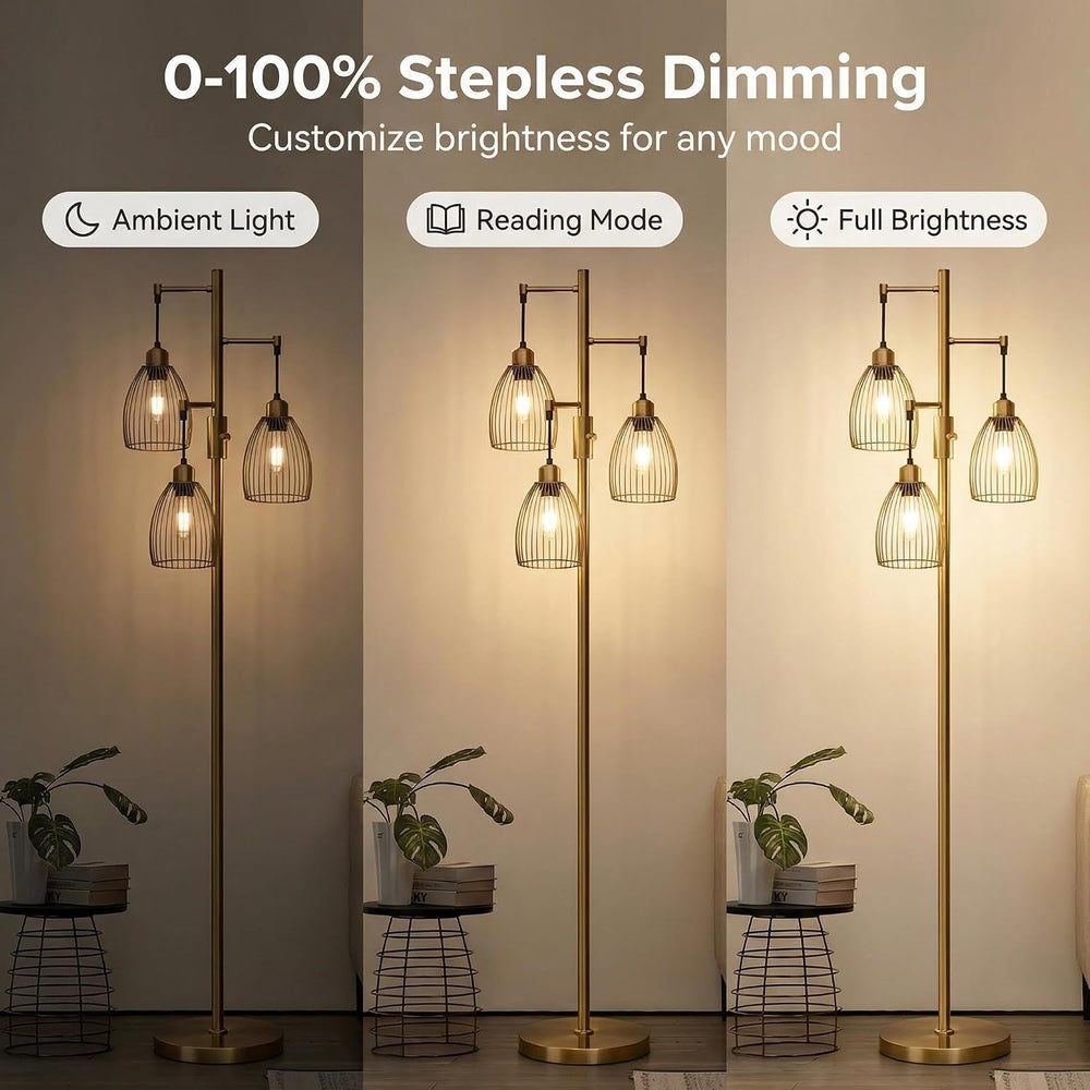 Dimmable Floor Lamp, Industrial Floor Lamps for Living Room, Antique Brass Tr...