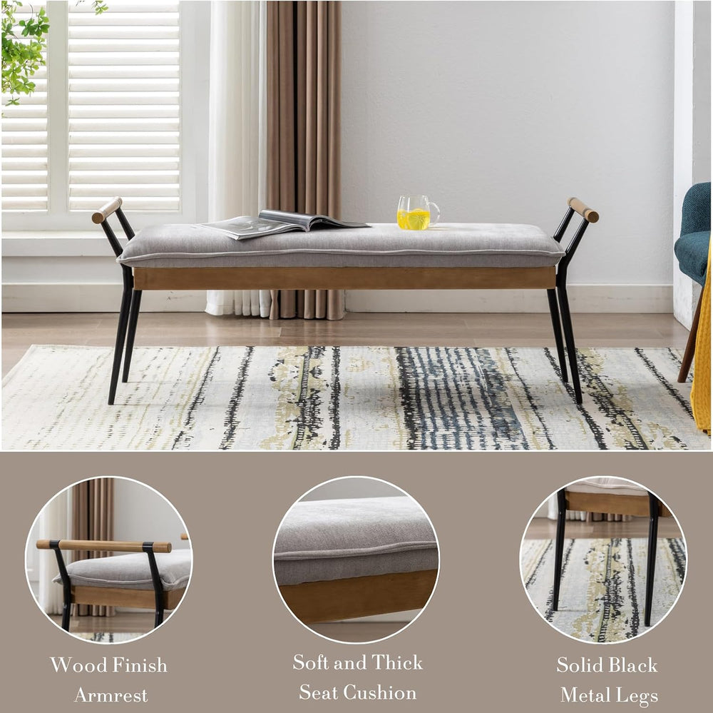 HEAH-YO Modern Dining Bench, 51 Inches Entryway Bench with Armrests, Upholste...