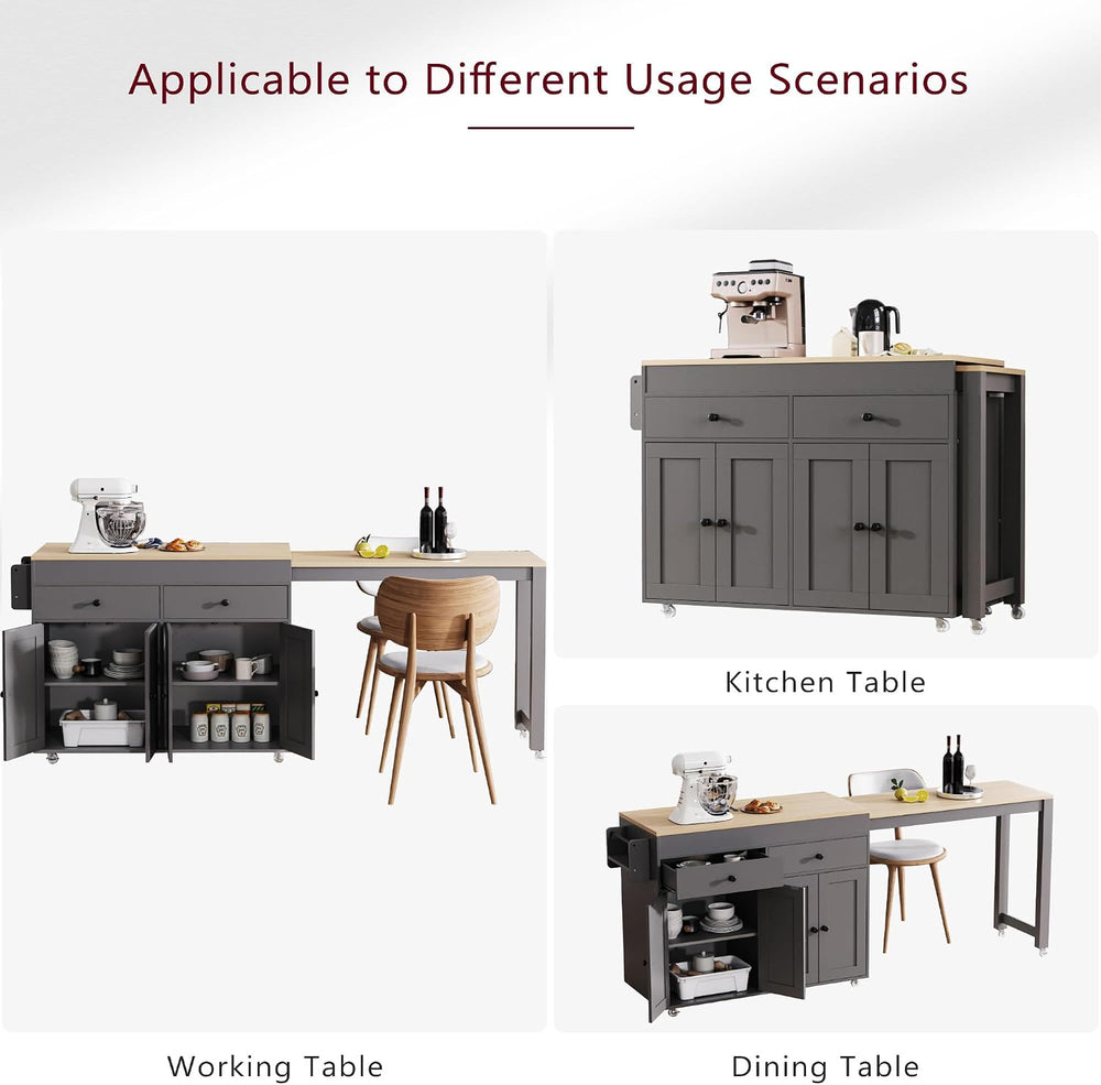Merax 74.5" Kitchen Island with Extendable Dining Table, Rolling Kitchen...