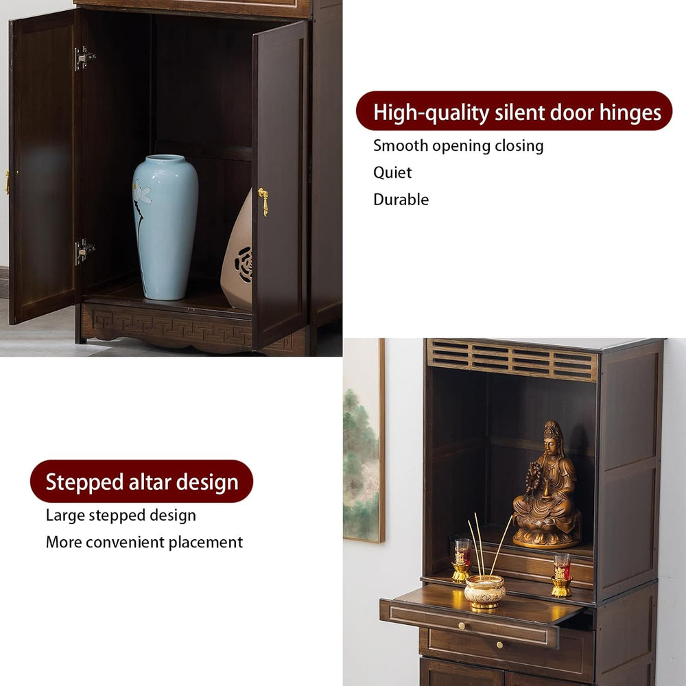 Meditation Cabinet with Drawers and Shelves, Altar Table with Large Storage S...
