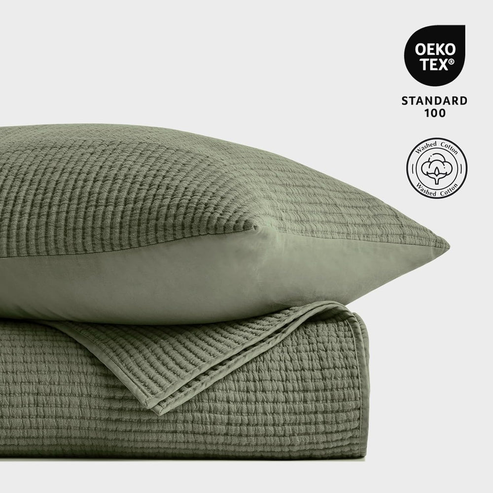 EverGrace Cotton Ribbed Matelassé Coverlet Set, King Size, Olive Green