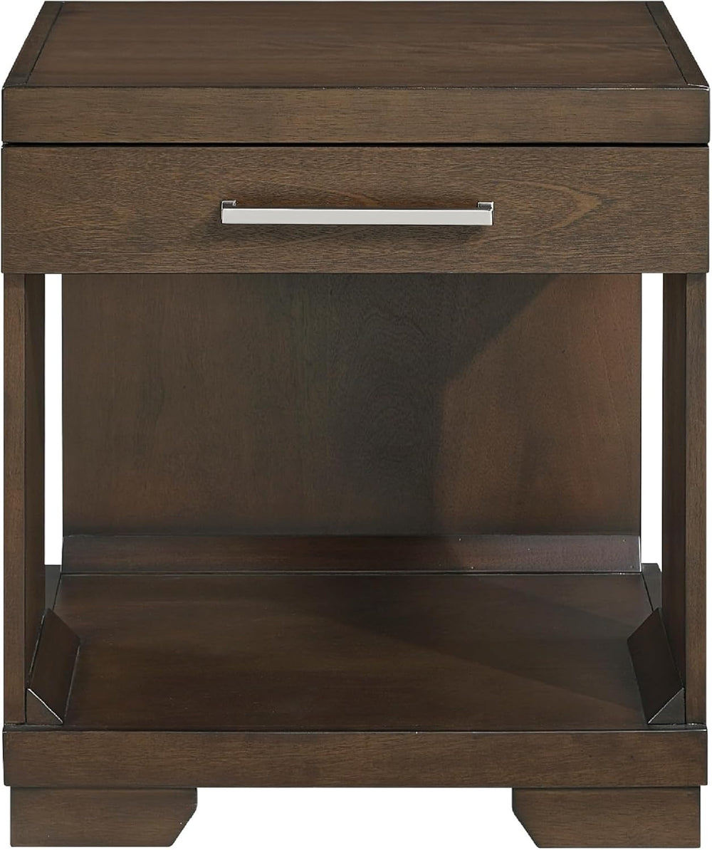 Benzara Duny Side End Table, 24 Inch Top, 1 Drawer with Handle, Espresso Brown