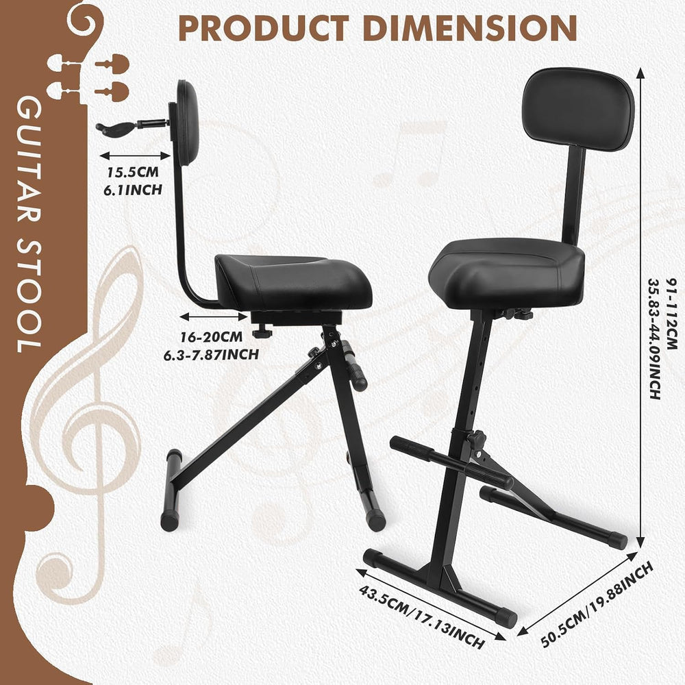 Saddle Guitar Stool with Back Support and Guitar Hanger, Height Adjustable Sa...