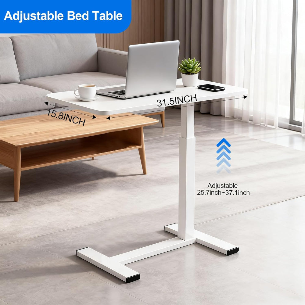 Pneumatic Adjustable Height C-Shaped End Table,Slides Under Furniture, Hospit...
