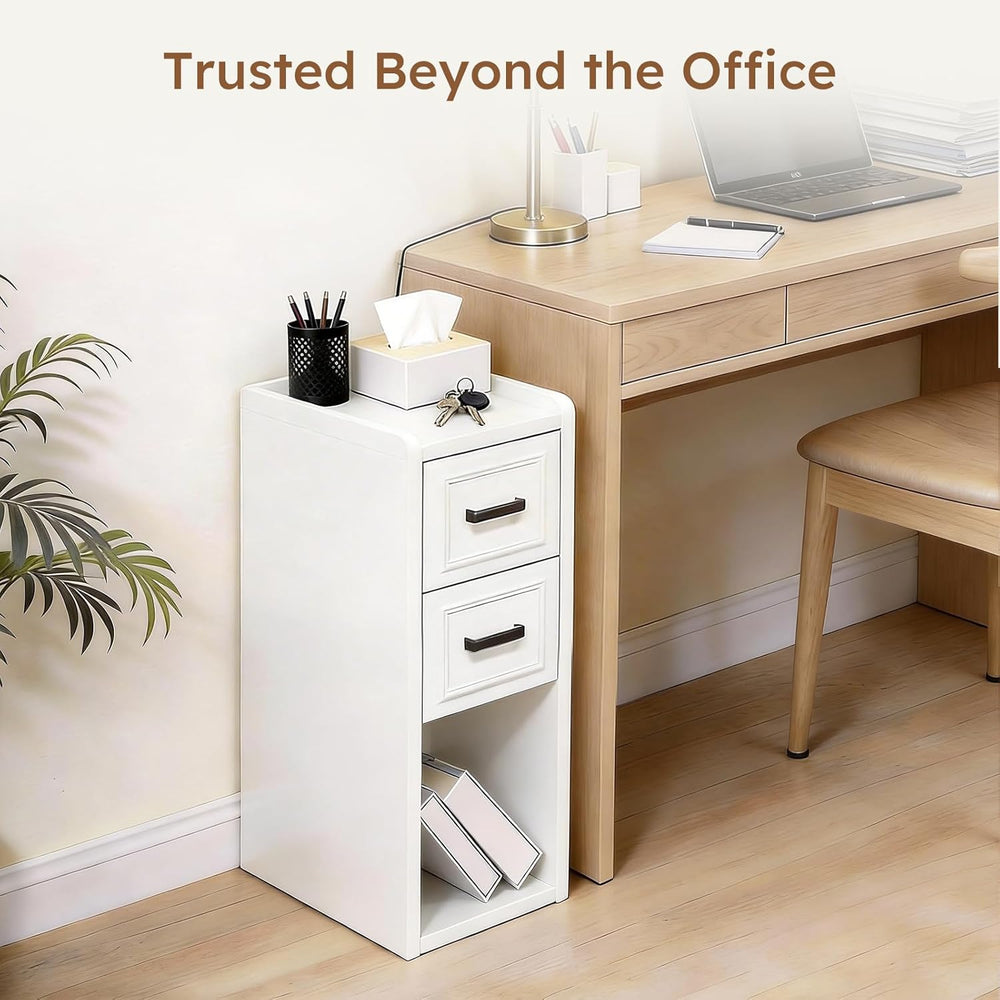 Narrow White Nightstand, Wood Slim Bedside Tables for Small Bedroom, Modern E...