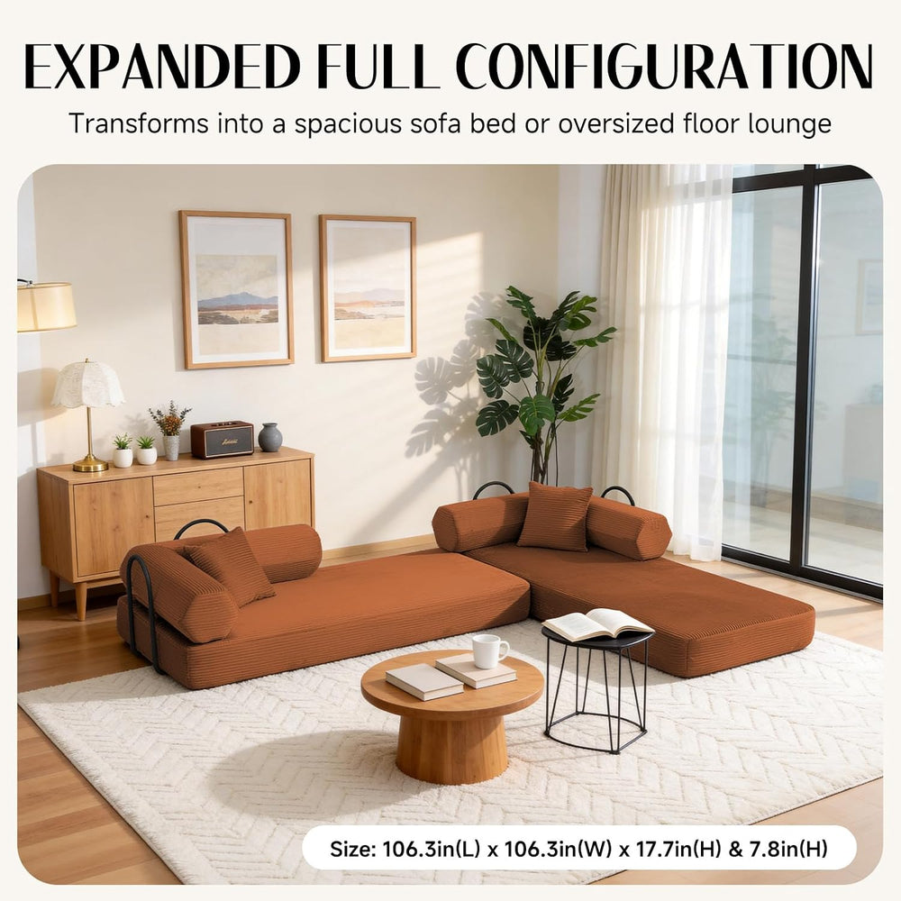 79" Corduroy Sofa Bed, Couch in a Box with 2 Pillows, High-Density Foam ...