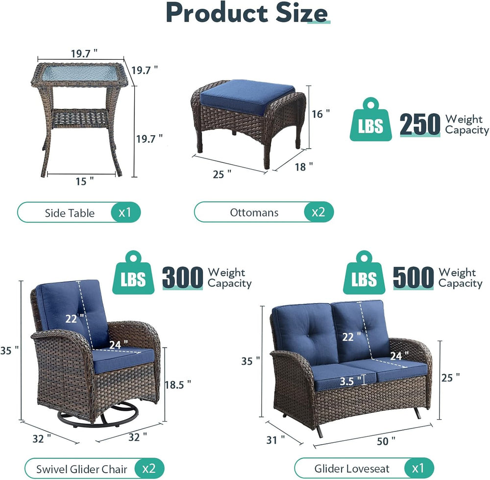 Outdoor Swivel Glider Rocker Chairs Set- 6 Piece Patio Furniture Set with A G...