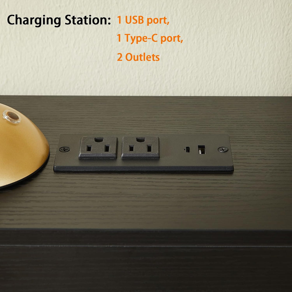 Narrow Small Entryway Table with Charging Station, 36 Inch Thin High Tall Con...