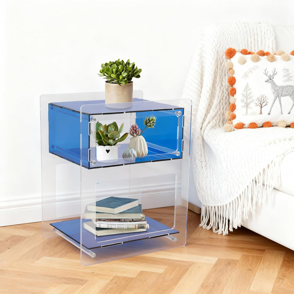 Acrylic Side Table, Acrylic End Table Record Player Table, Bedside Table with...