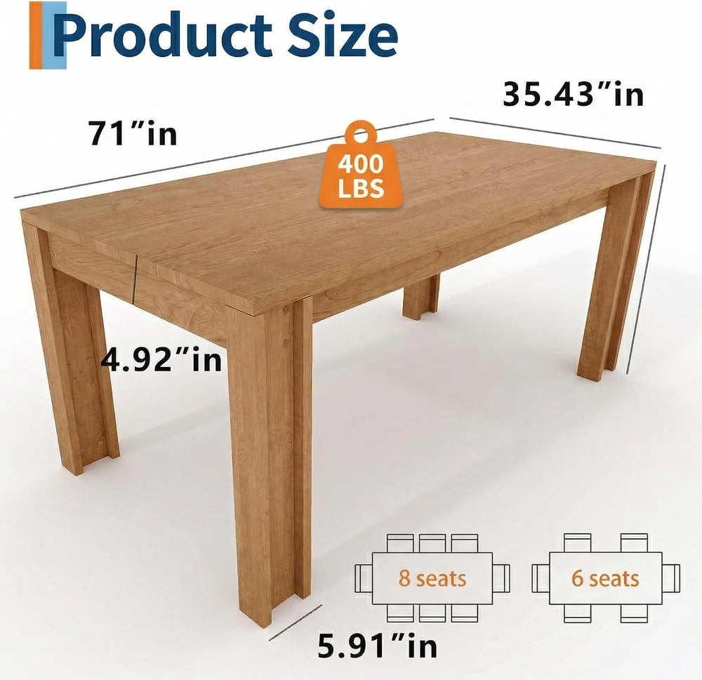CABIHOME 71" Long Dining Table for 6-8, Rectangular Farmhouse Kitchen Di...