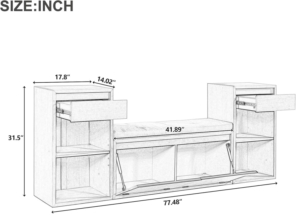 All in One Entryway Shoe Storage Bench with Cushion, Compartments, Drawers, O...