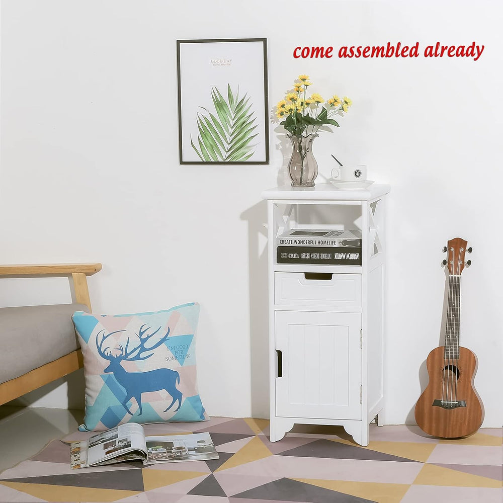 30" High Fully Assembled Nightstand with Drawer and Doors,Solid Wood,Whi...