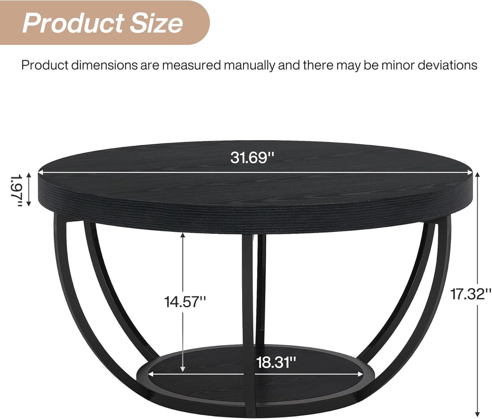 Tribesigns Round Coffee Table with Storage, 31.7" Black Living Room Table