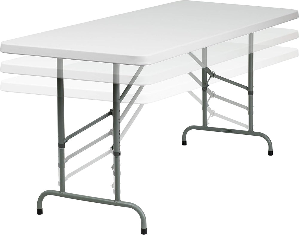 Flash Furniture 6-Foot Adjustable Plastic Folding Table, White | Bi-Fold, Car...