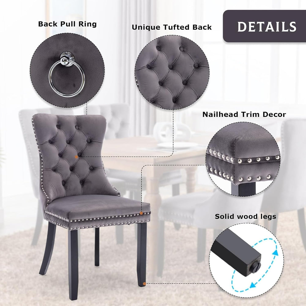 Velvet Dining Chairs Set of 2,Upholstered Dining Room Chairs with Ring Pull T...