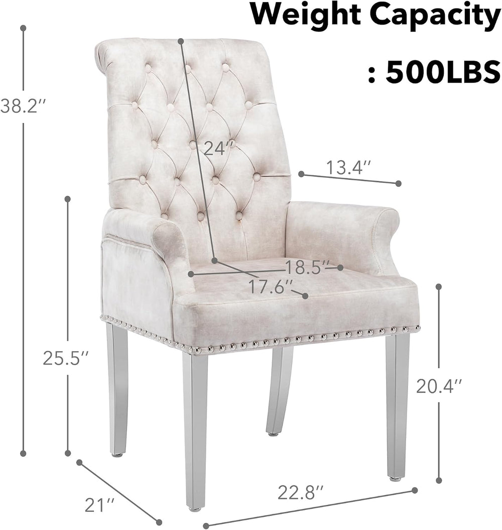 LOULENS Tufted Velvet Armrest Dining Chairs, Modern Upholstered Chairs with S...
