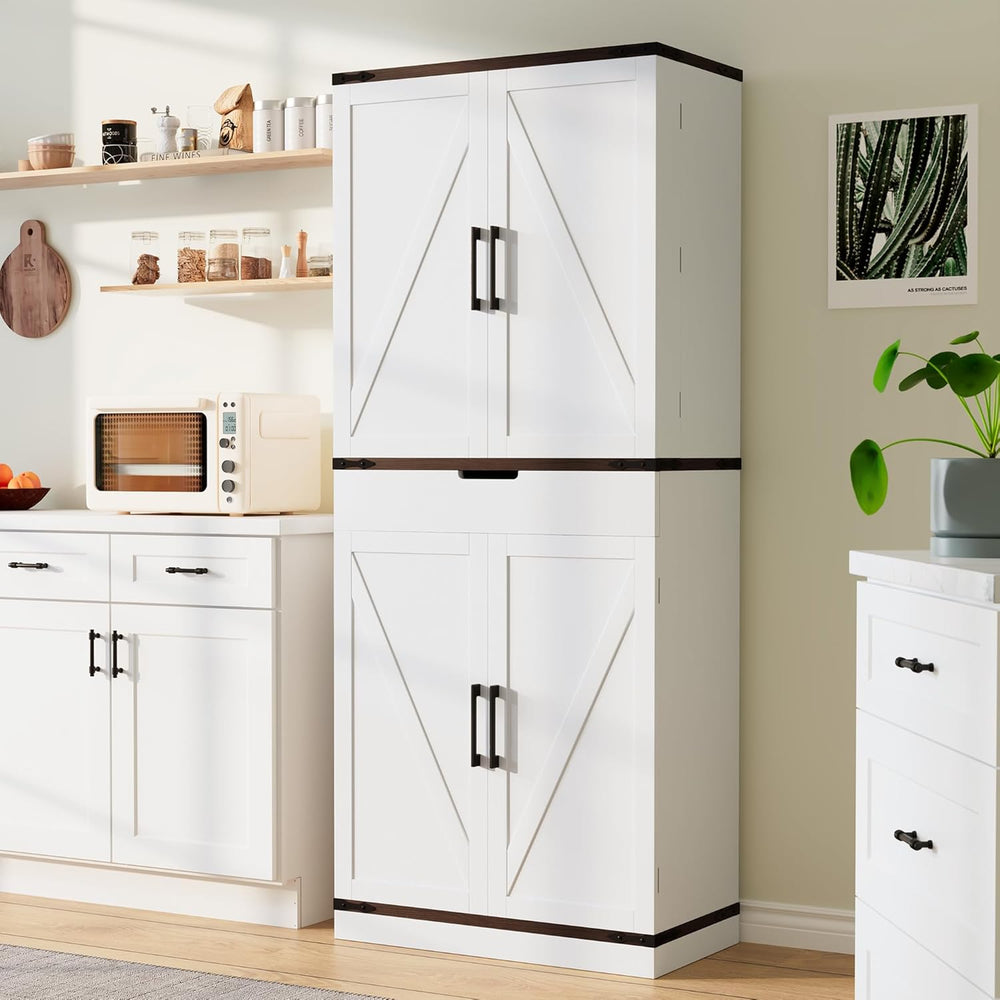 GRUSIGN 72" Kitchen Pantry Storage Cabinet with Doors and Shelves, Wood ...