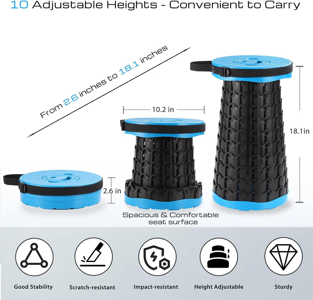 Portable Telescoping Stool with Cushion, Adjustable Folding Seat for Adults