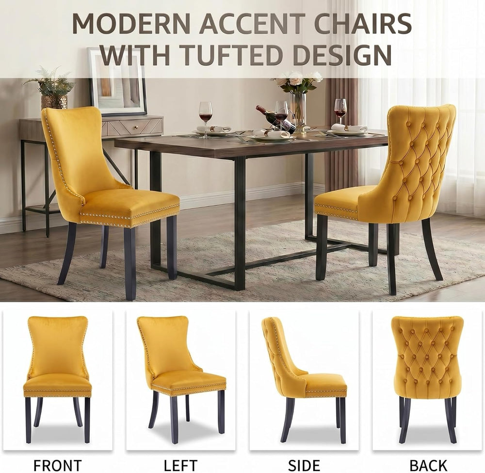 Set of 2 Velvet Dining Chairs, Elegant Tufted High Back Accent Chairs with Na...