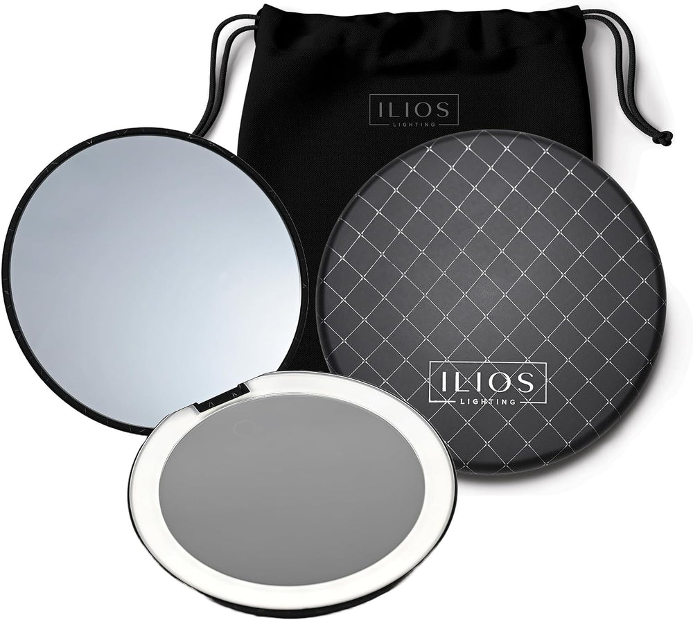 Ilios Lighting LED Compact Mirror with Light — 1x & 10x Magnification, 30...