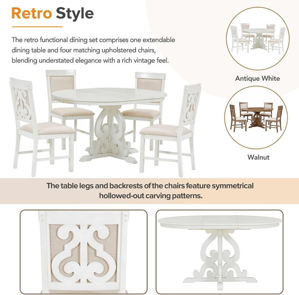 Extendable Dining Table Set for 4-6, Farmhouse Kitchen Table Set with Extenda...