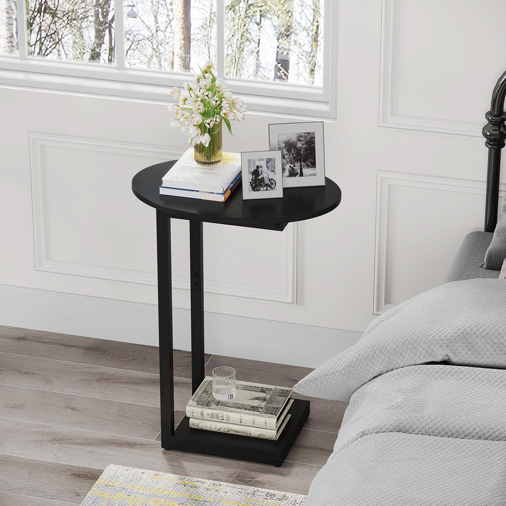 Hosfais Small Side Table End Table, C-Shaped Couch Tables