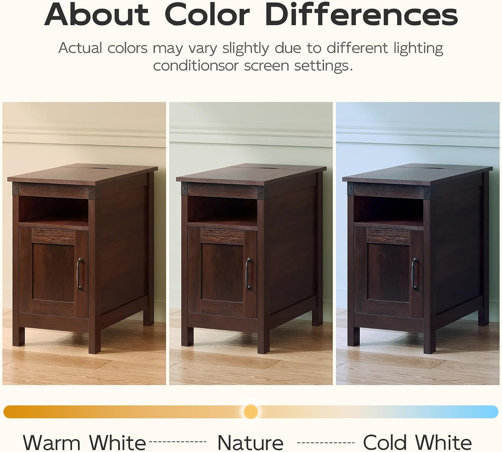 WLIVE End Tables for Living Room & Bedroom w/ Charging, Narrow Nightstand
