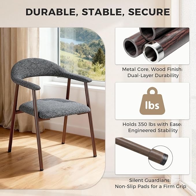 DUMOS Dining Chairs Set of 2, Linen Fabric Upholstered Kitchen Side Chairs wi...