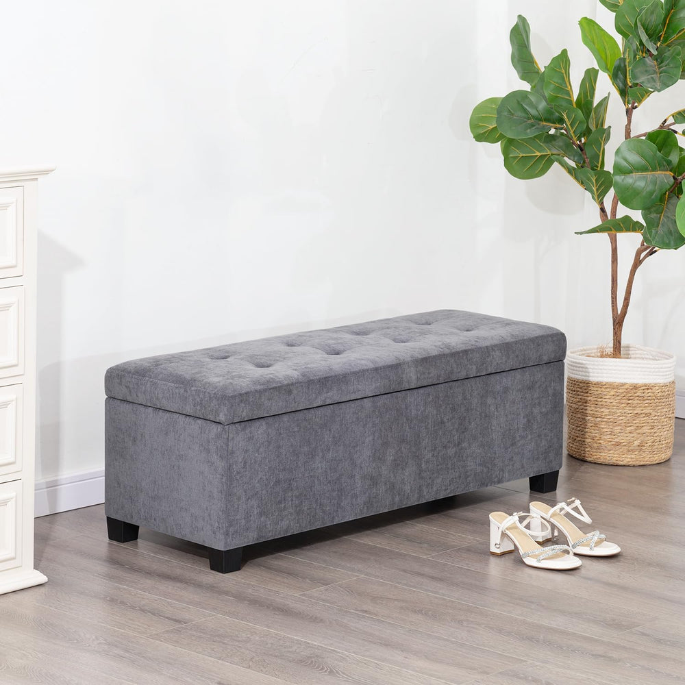 Asense Storage Ottoman Bench,42 inch Upholstered End of Bed Bench,Safety Hing...