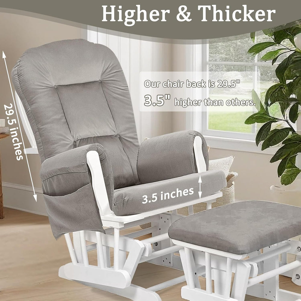 BECHAEO 5PCS Thickened Glider Rocker Replacement Cushions – Velvet, Greige