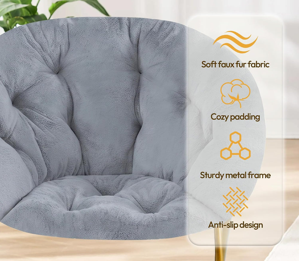 Saucer Chair for Adults, Faux Fur Moon Chair for Bedroom and Dorm