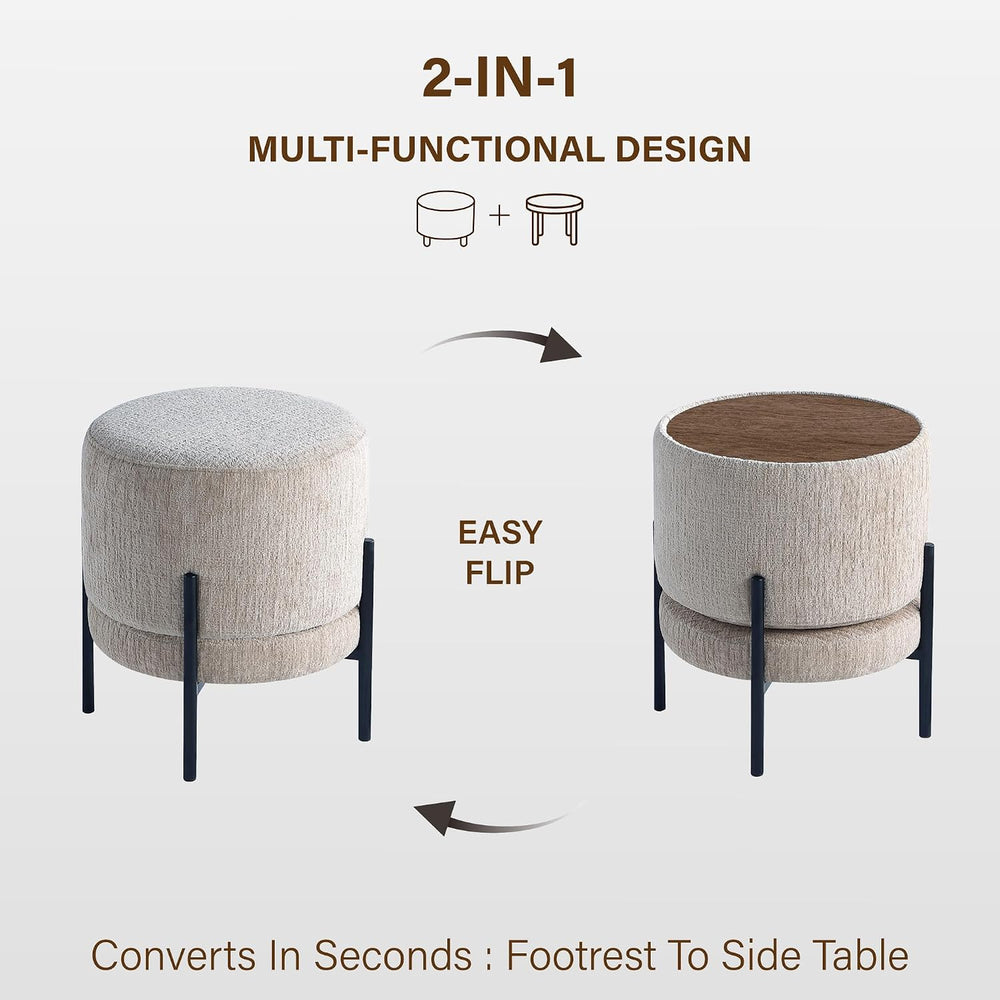Get Set Style Multifunctional Ottoman with Side Table, Soft Round Footrest St...