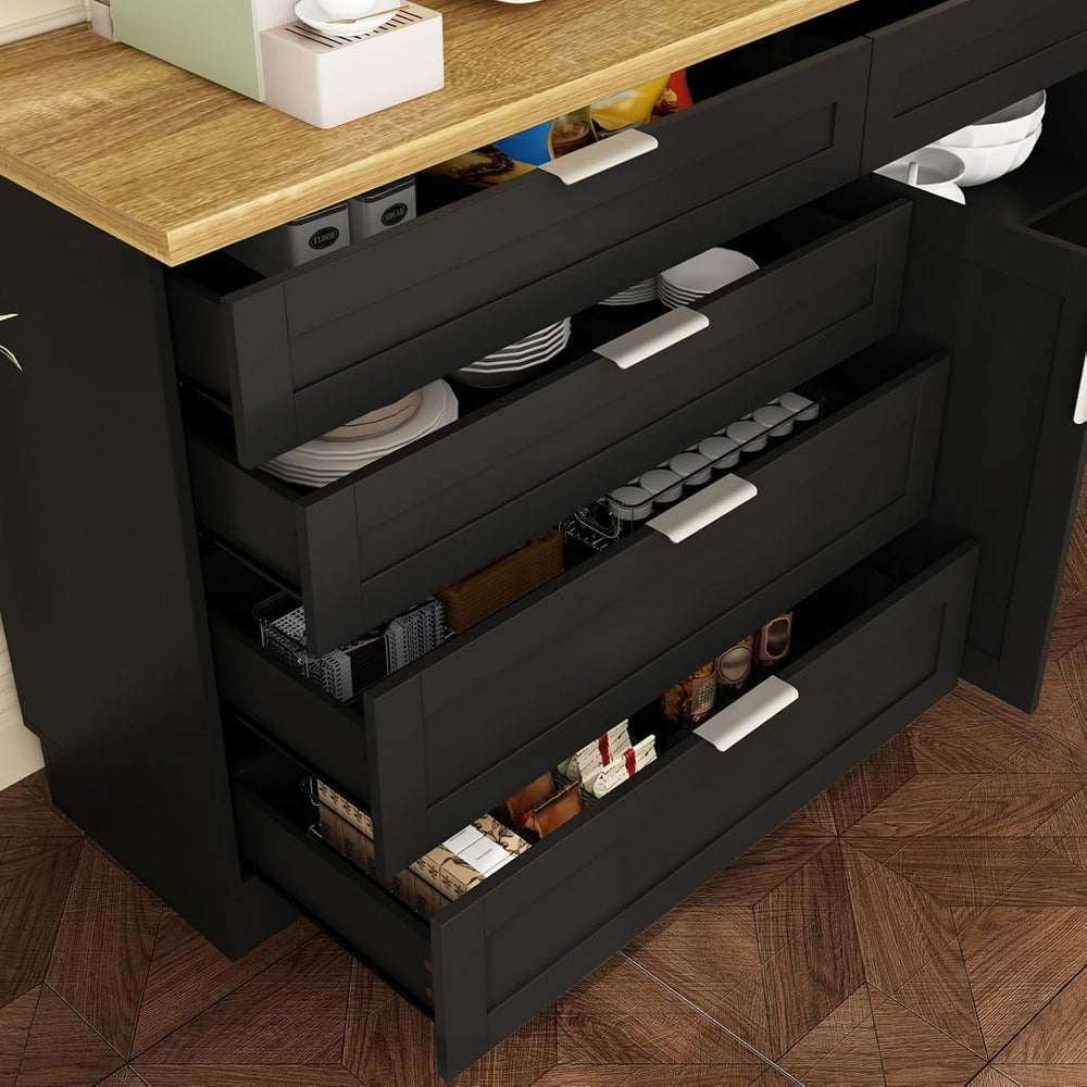 Kitchen Cabinet Set with 5 Drawers and Shelves, Wall-Mounted Pantry Cabinet S...