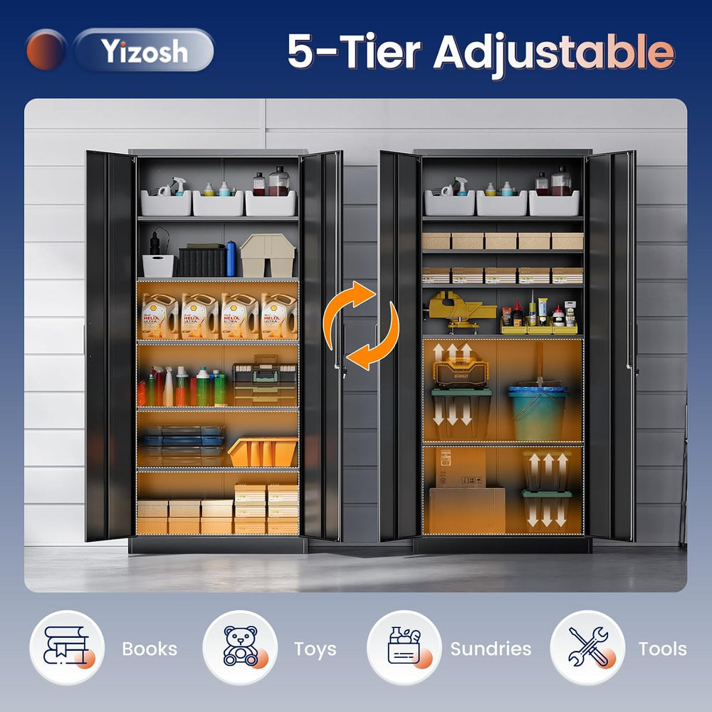Yizosh Metal Garage Storage Cabinet with 2 Doors and 5 Adjustable Shelves - 7...