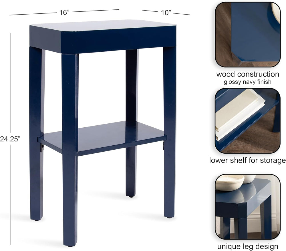 Kate and Laurel Talcott Modern Rectangle Wooden Side Table, 16 x 10 x 25, Nav...