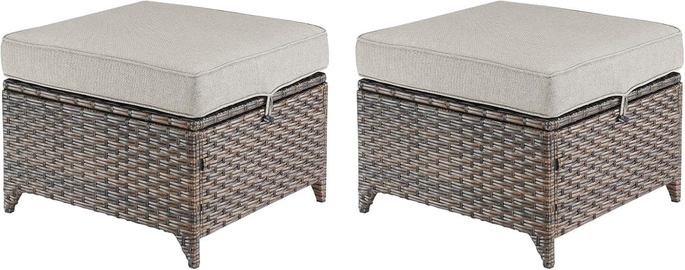 Outdoor Wicker Ottomans Rattan Footrests - Heavy Duty Outside Resin Rattan La...