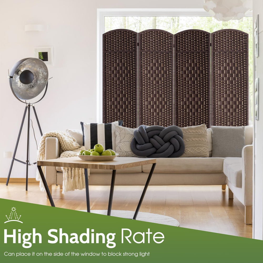 FDW | 4-Panel Folding Room Divider | 6ft, Brown | Hand Woven Mesh