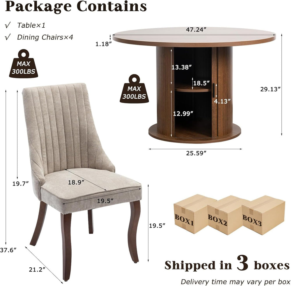 47" Kitchen Round Dining Table and Chairs Set, 5 Piece with Boucle Chair...