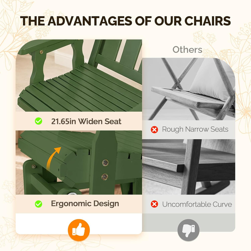 VINGLI Outdoor Glider Chair Wood Patio Glider with Cup Holder, Porch Glider w...