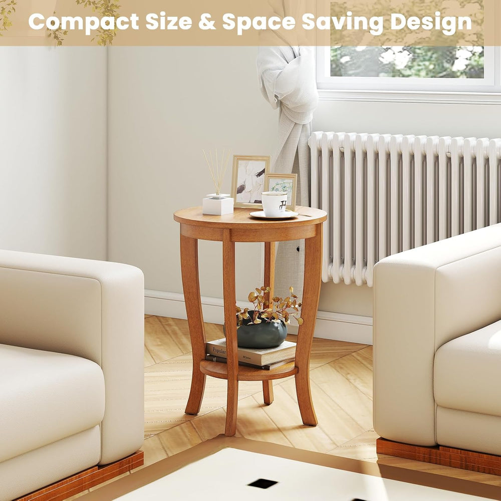 GOFLAME 2-Tier Round End Table, 18” Sofa Side Table with Storage Shelf, Floor...