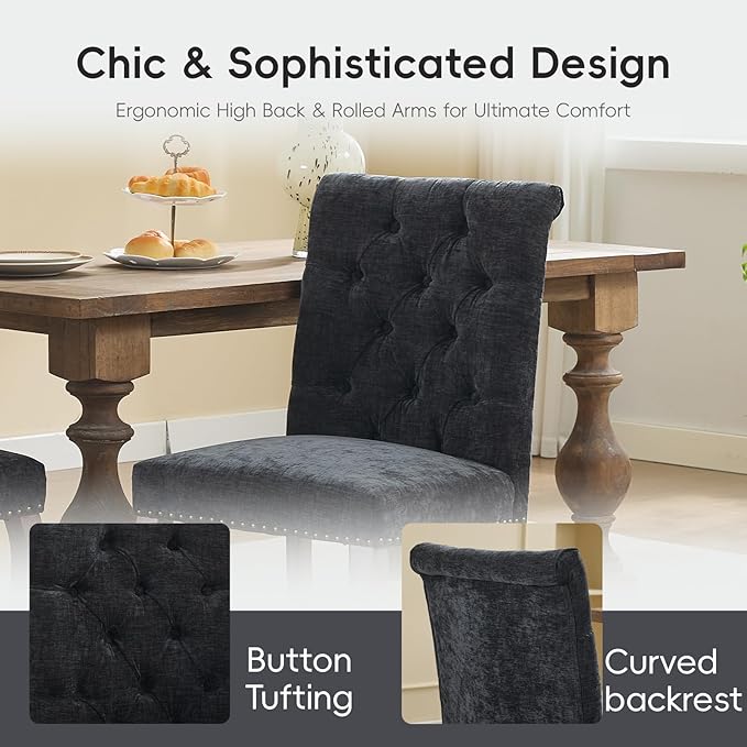 Upholstered Tufted Chenille Dining Side Chairs, Armless Nailhead Trim Chairs ...