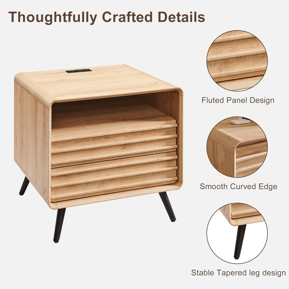 RedLemon 24" Nightstand Set of 2 with Charger Station, Mid Century Moder...