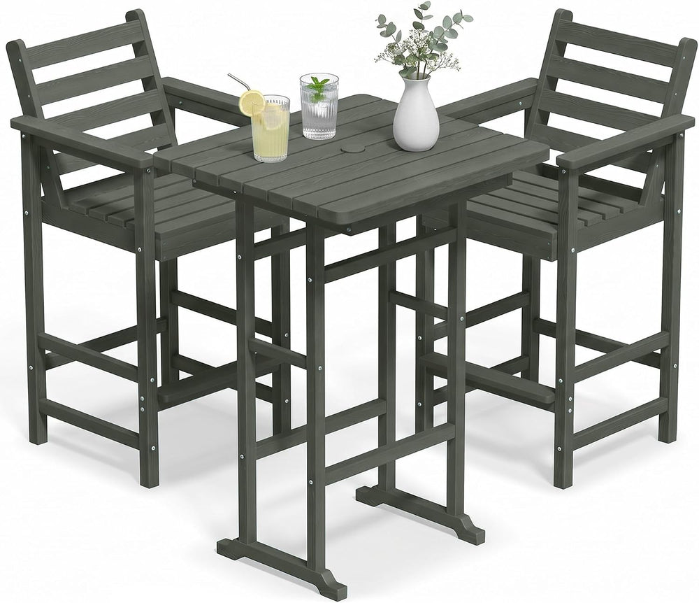PLUUV Tall Bar Height Adirondack Chairs Set of 2 with Table, Grey