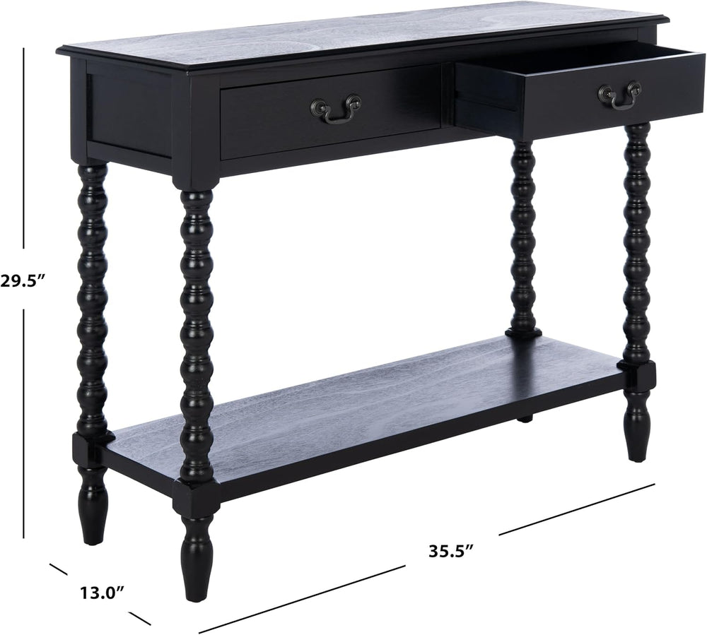 SAFAVIEH Athena 2-Drawer Wood Console Entryway Table, 35.5" Black CNS5702B