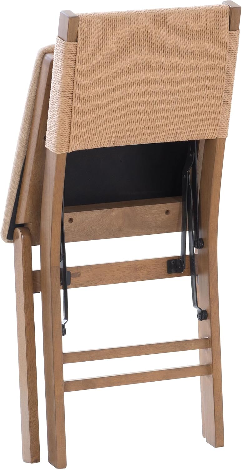 Bennett Natural Folding Chair with Rope Back and Linen Upholstered Seat Set o...