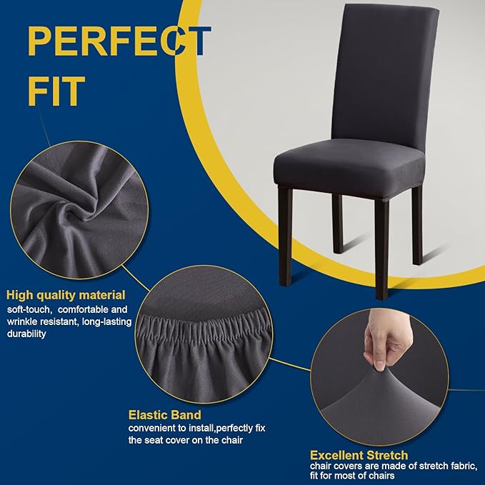 Chair Covers, Stretch Kitchen Dining Room Chair Covers Set of 6, Removable Wa...