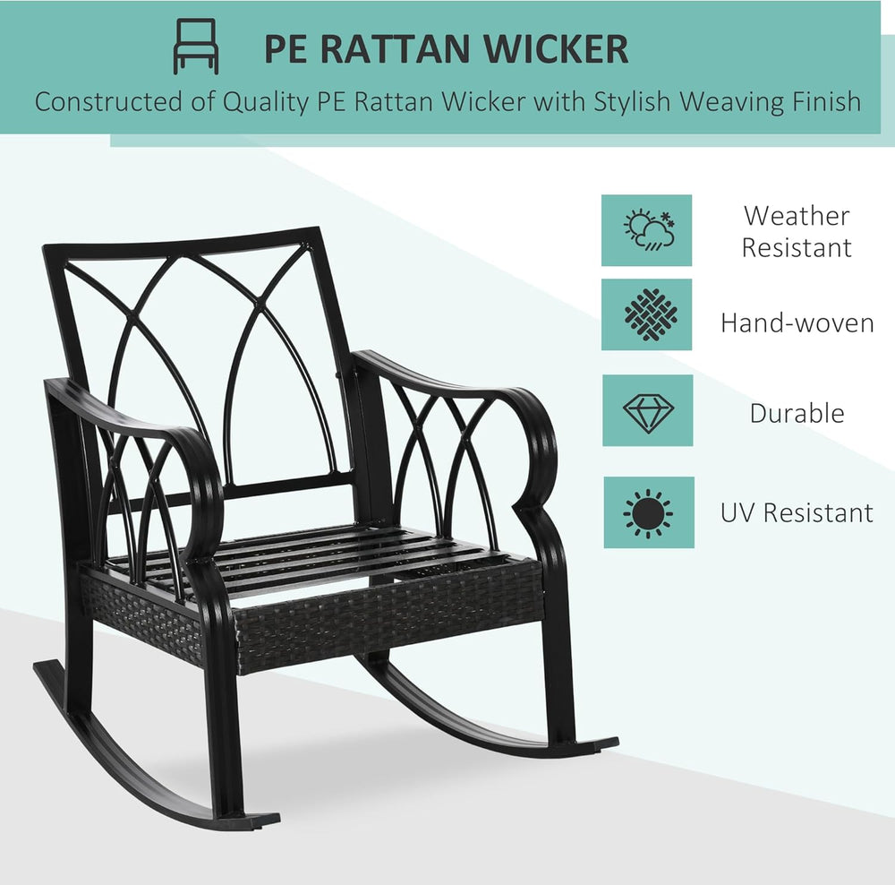 Outsunny Outdoor Wicker Rocking Chair with Padded Cushions, Aluminum Furnitur...